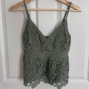 A&F Olive Green Lace Peplum Cami, XS